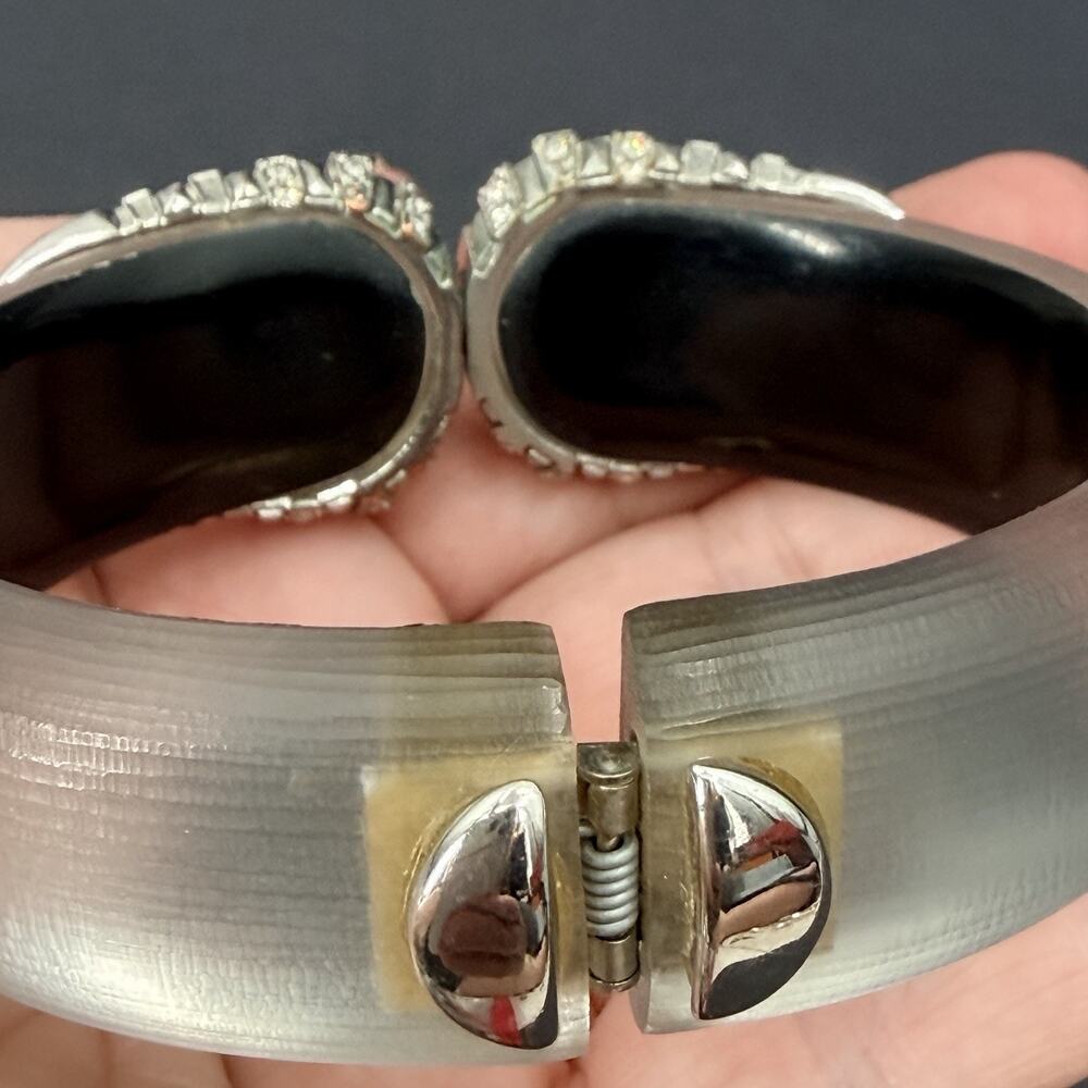 Alexis Bittar Crystal Encrusted Lucite Hinged Cuff Bracelet Statement Piece - Picture 10 of 11